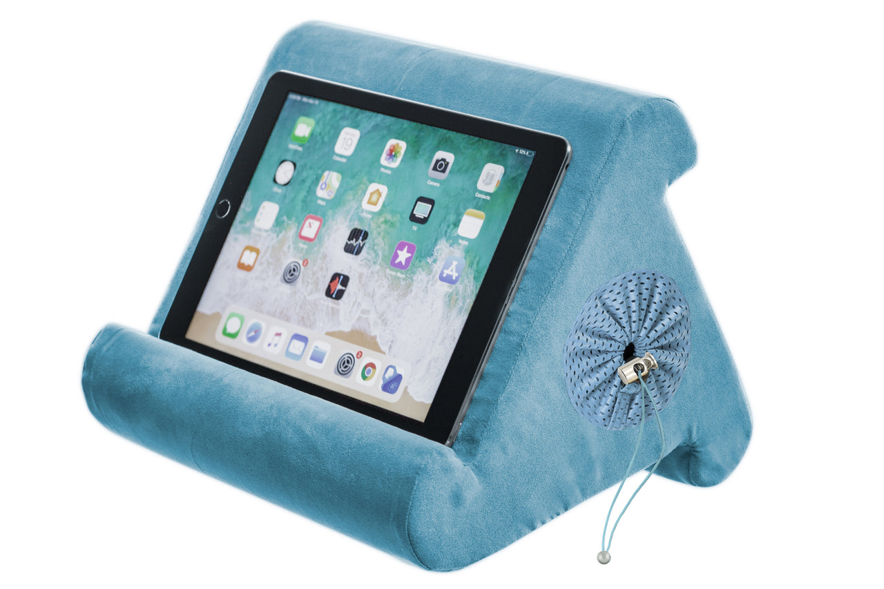 Flippy Cubby - Tablet Pillow Stand and iPad Holder for Lap, Desk and Bed - Multi-Angle with Storage - Compatible with Kindle, Fire, Books iPad Pro 12.9, 10.9, 10.2, Air, Mini, Samsung Galaxy