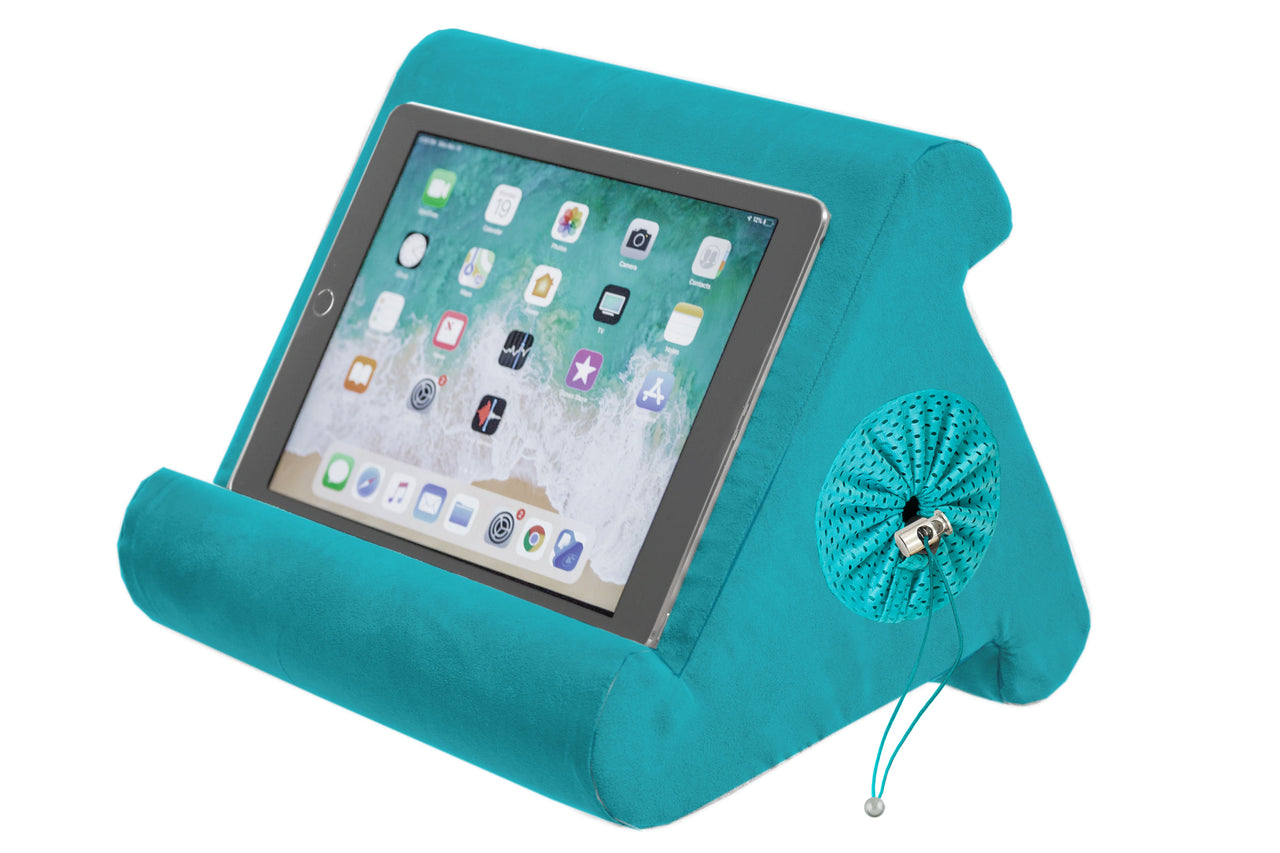 Flippy Cubby - Tablet Pillow Stand and iPad Holder for Lap, Desk and Bed - Multi-Angle with Storage - Compatible with Kindle, Fire, Books iPad Pro 12.9, 10.9, 10.2, Air, Mini, Samsung Galaxy
