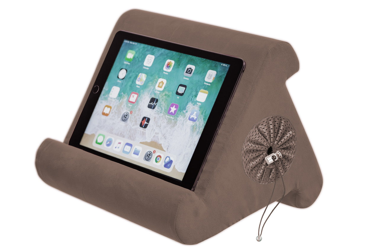 Flippy Cubby - Tablet Pillow Stand and iPad Holder for Lap, Desk and Bed - Multi-Angle with Storage - Compatible with Kindle, Fire, Books iPad Pro 12.9, 10.9, 10.2, Air, Mini, Samsung Galaxy