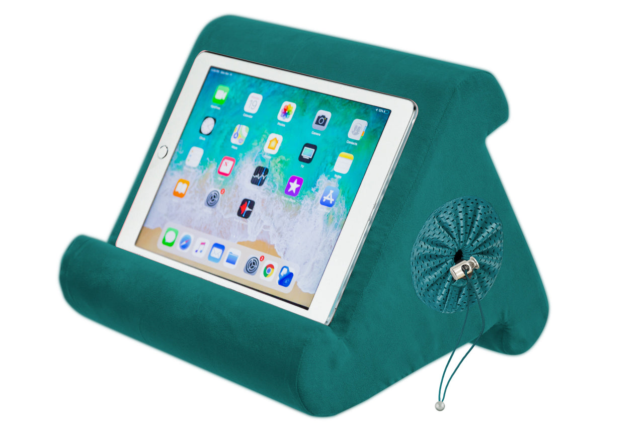 Flippy Cubby - Tablet Pillow Stand and iPad Holder for Lap, Desk and Bed - Multi-Angle with Storage - Compatible with Kindle, Fire, Books iPad Pro 12.9, 10.9, 10.2, Air, Mini, Samsung Galaxy